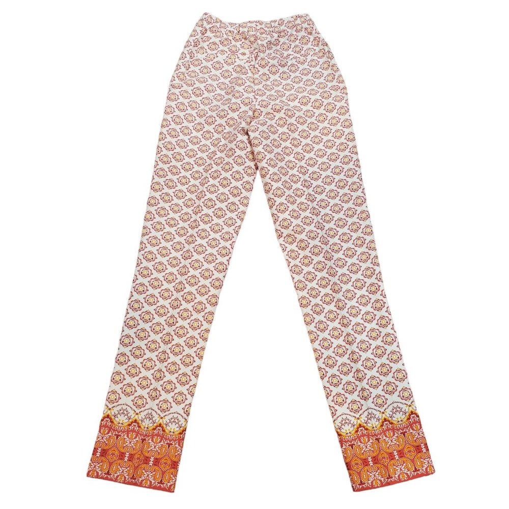 Isaac Mizrahi Women's Persimmon Tall Paisley Border-Printed Ankle Pants Size 0T